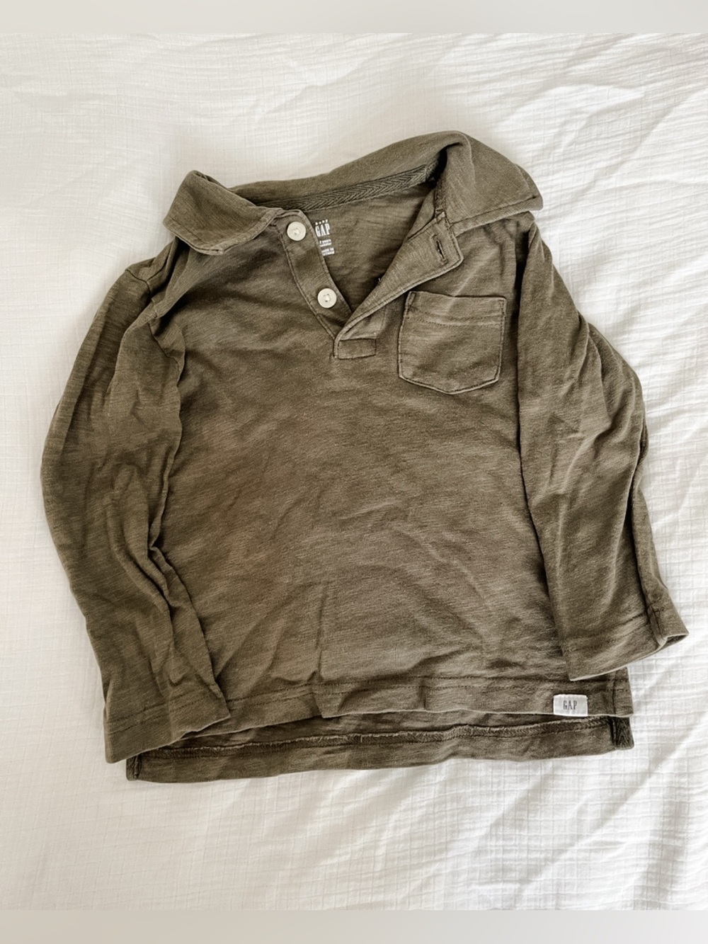 4/$20 Olive Long-Sleeve Polo Shirt | Baby GAP | 2T